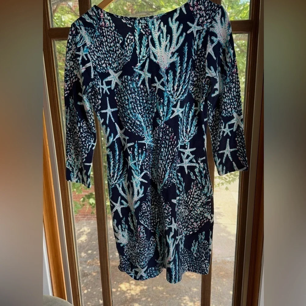 Lilly Pulitzer CLARKE  FRENCH TERRY DRESS Bright Navy Good Reef Size Small